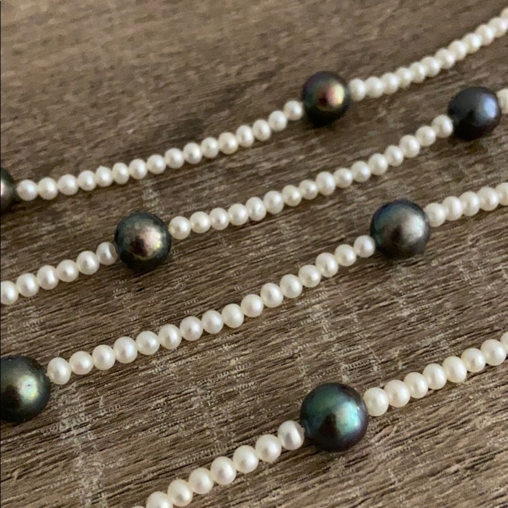 Real Pearl Necklace - White and Tahitian pearls - Picture 3 of 3